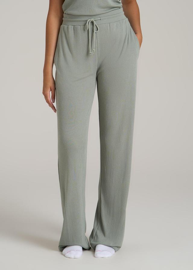 Open-Bottom Waffle Lounge Pants for Tall Women in Seagrass Female Product Image