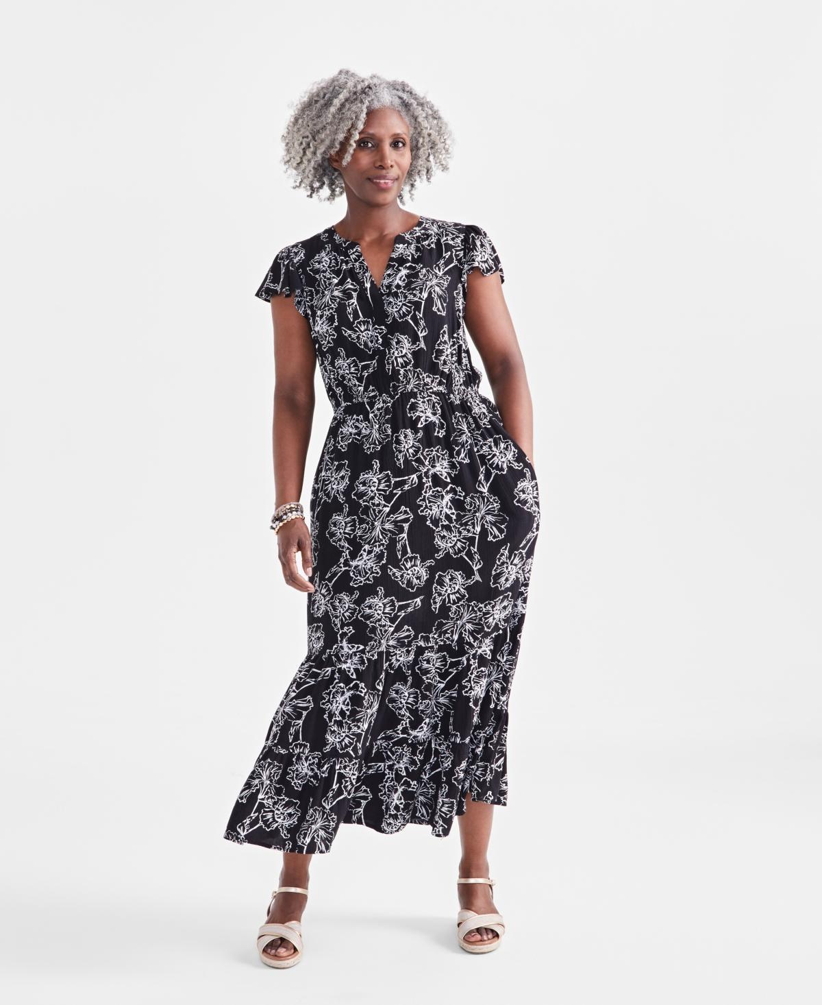 Style & Co Womens Printed Tiered Ruffled Dress, Created for Macys Product Image