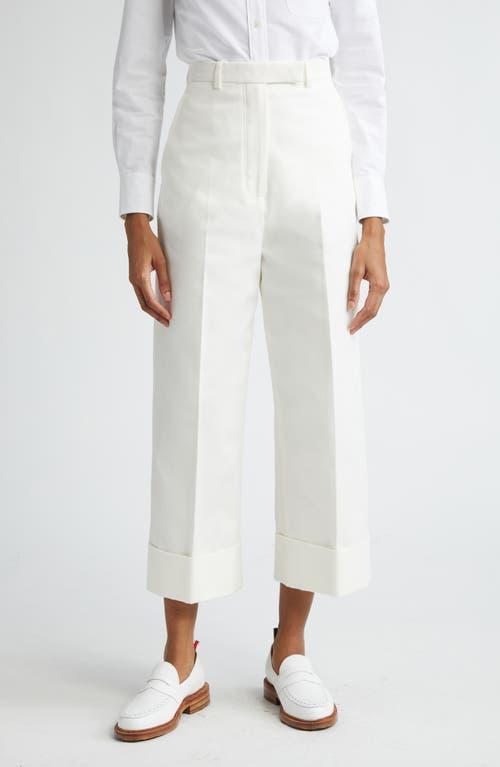 Thom Browne High Waist Straight Leg Cotton Canvas Crop Pants Product Image