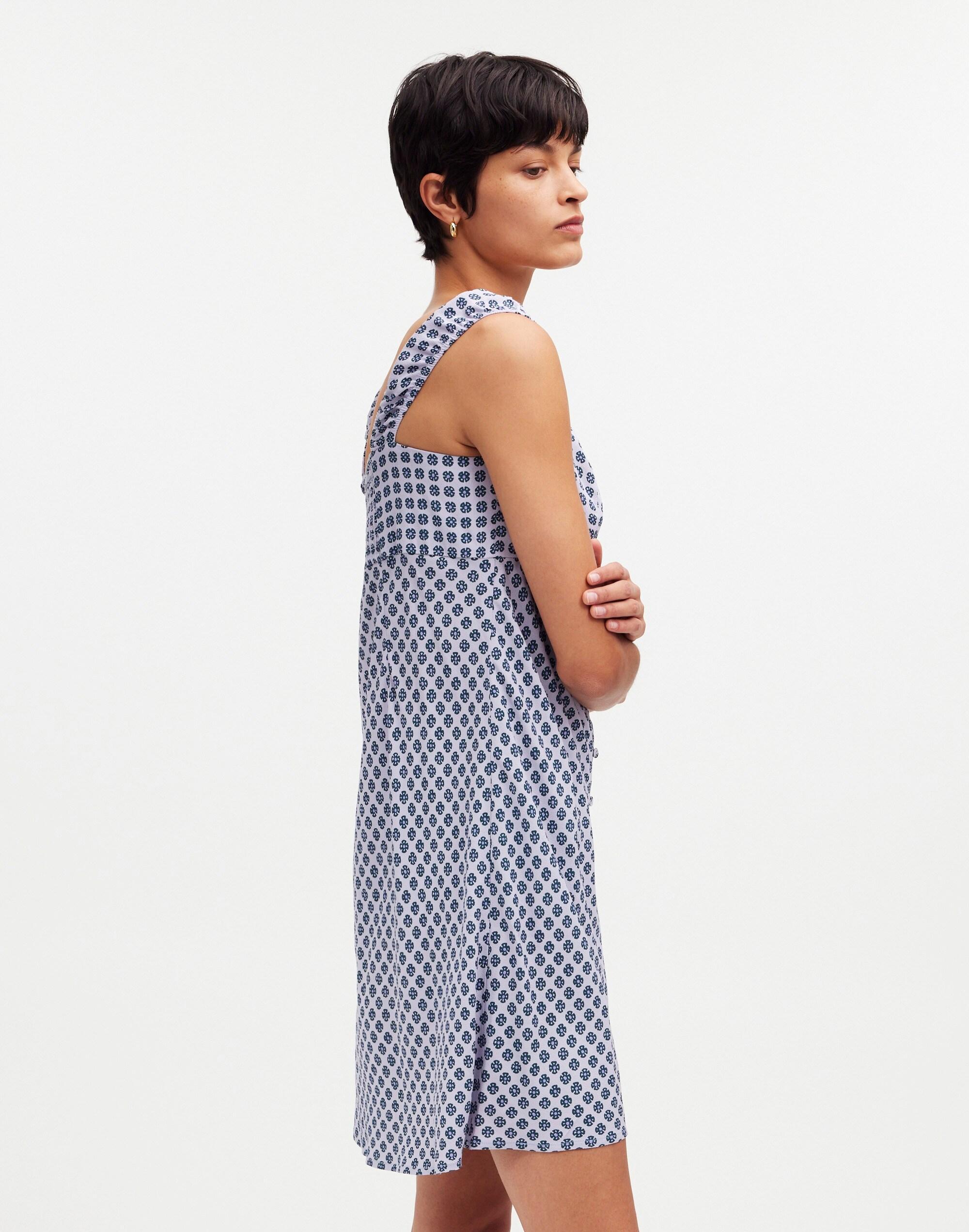 Cap-Sleeve Button-Front Mini Dress in Geometric Print Product Image