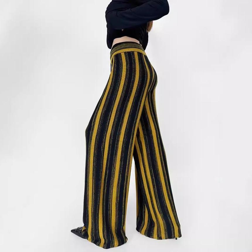 High Waist Striped Wide Leg Pants Product Image