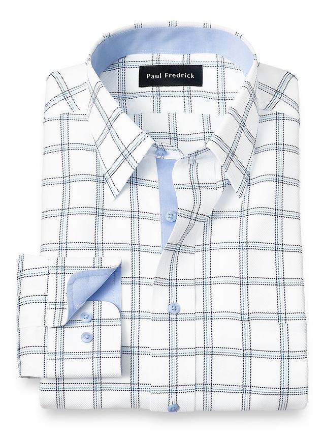 Non-Iron Cotton Windowpane Dress Shirt With Contrast Trim - Blue Product Image