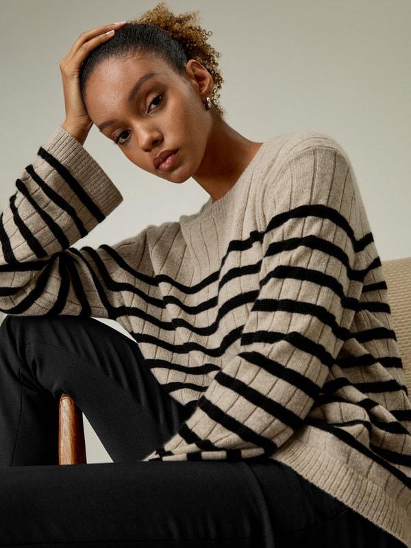 Drop-Shoulder Striped Cashmere Sweater Product Image