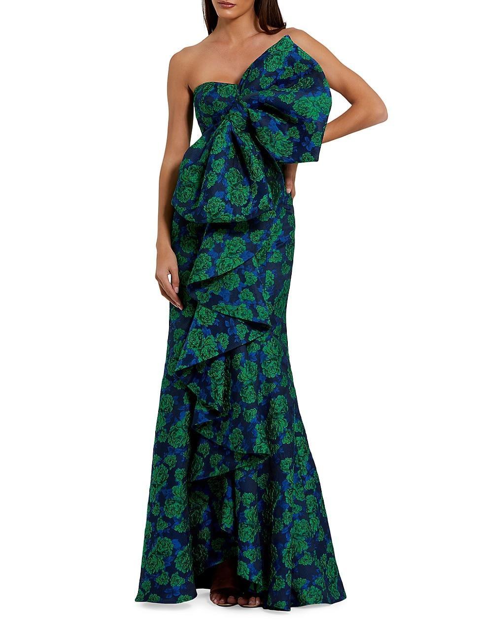 Womens Bow-Detail Floral Brocade Strapless Gown product image