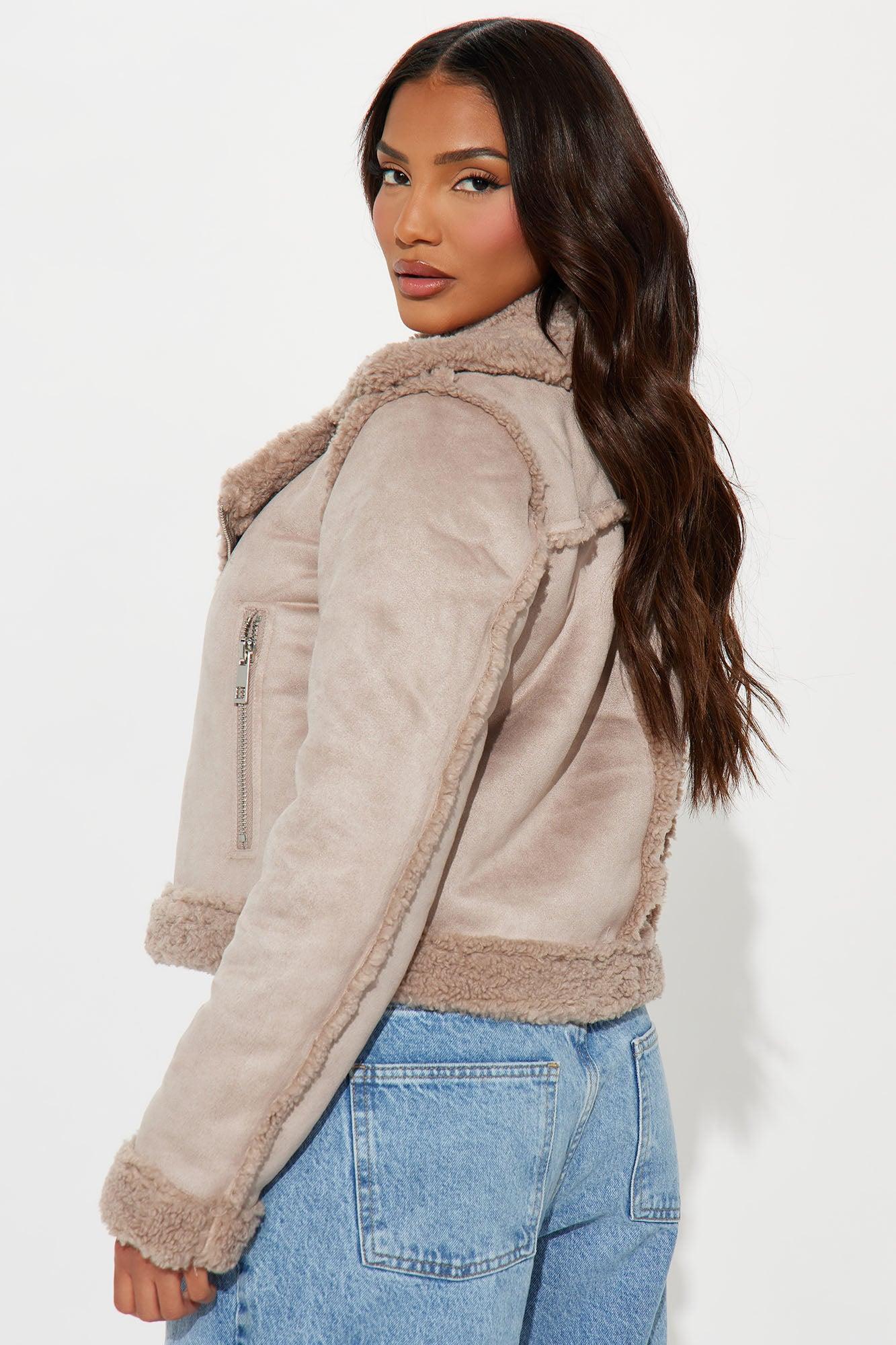 Delilah Faux Suede Moto Jacket - Cream Product Image