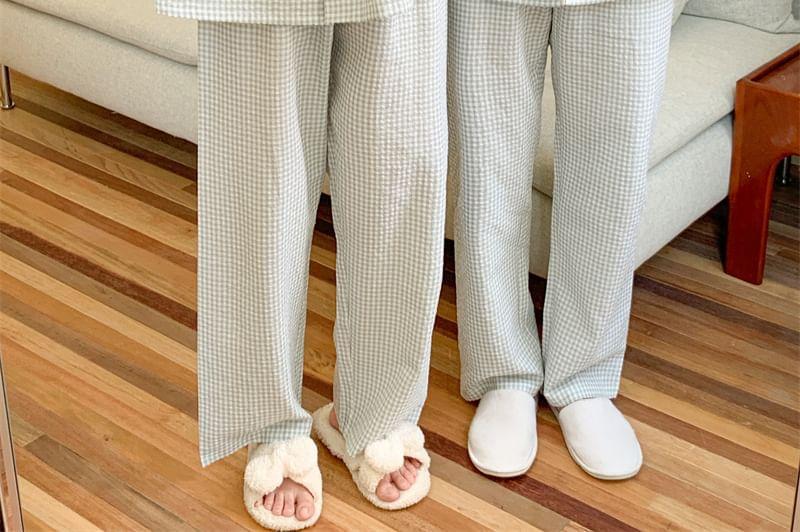 Couple Matching Pajama Set:  Long-Sleeve Plaid Button Top + Pants (Various Designs) Product Image