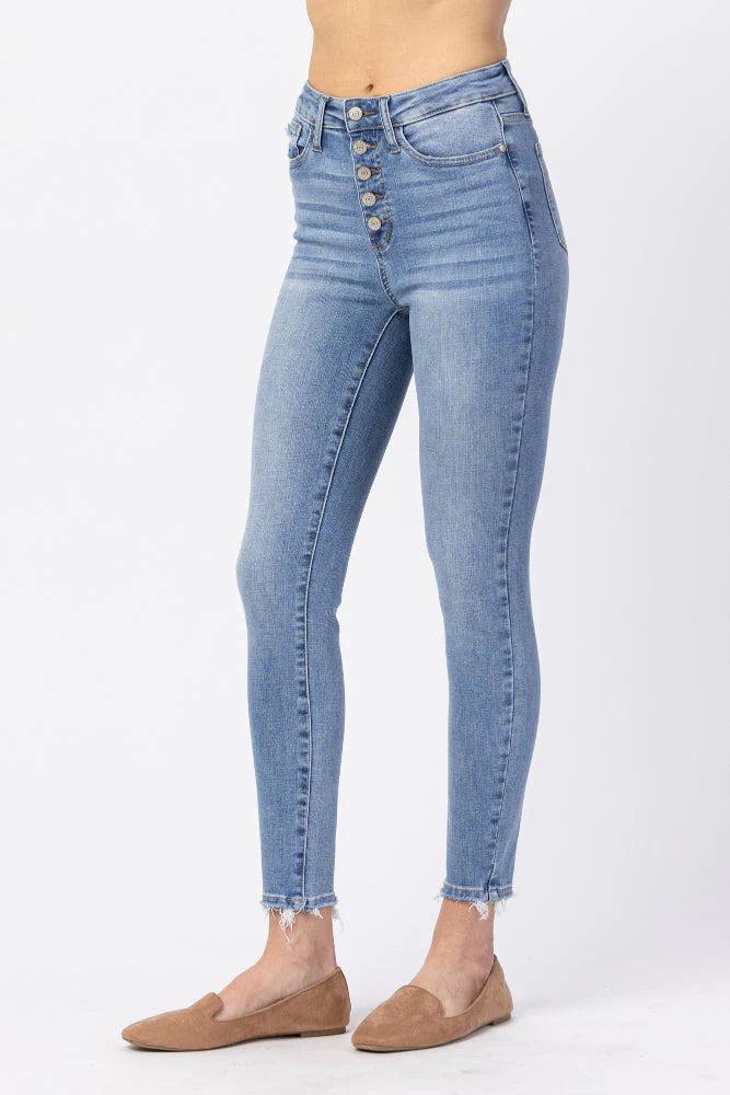 88279   TaVannah Hi-Rise Button Fly Skinny Judy Blue Jeans Product Image