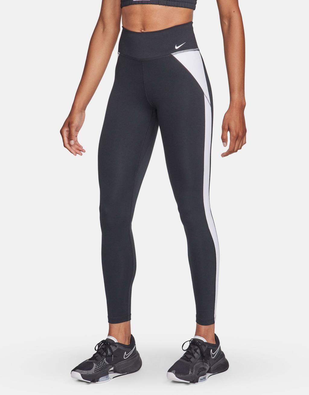 Nike Color Block Sports leggings in black and white Product Image