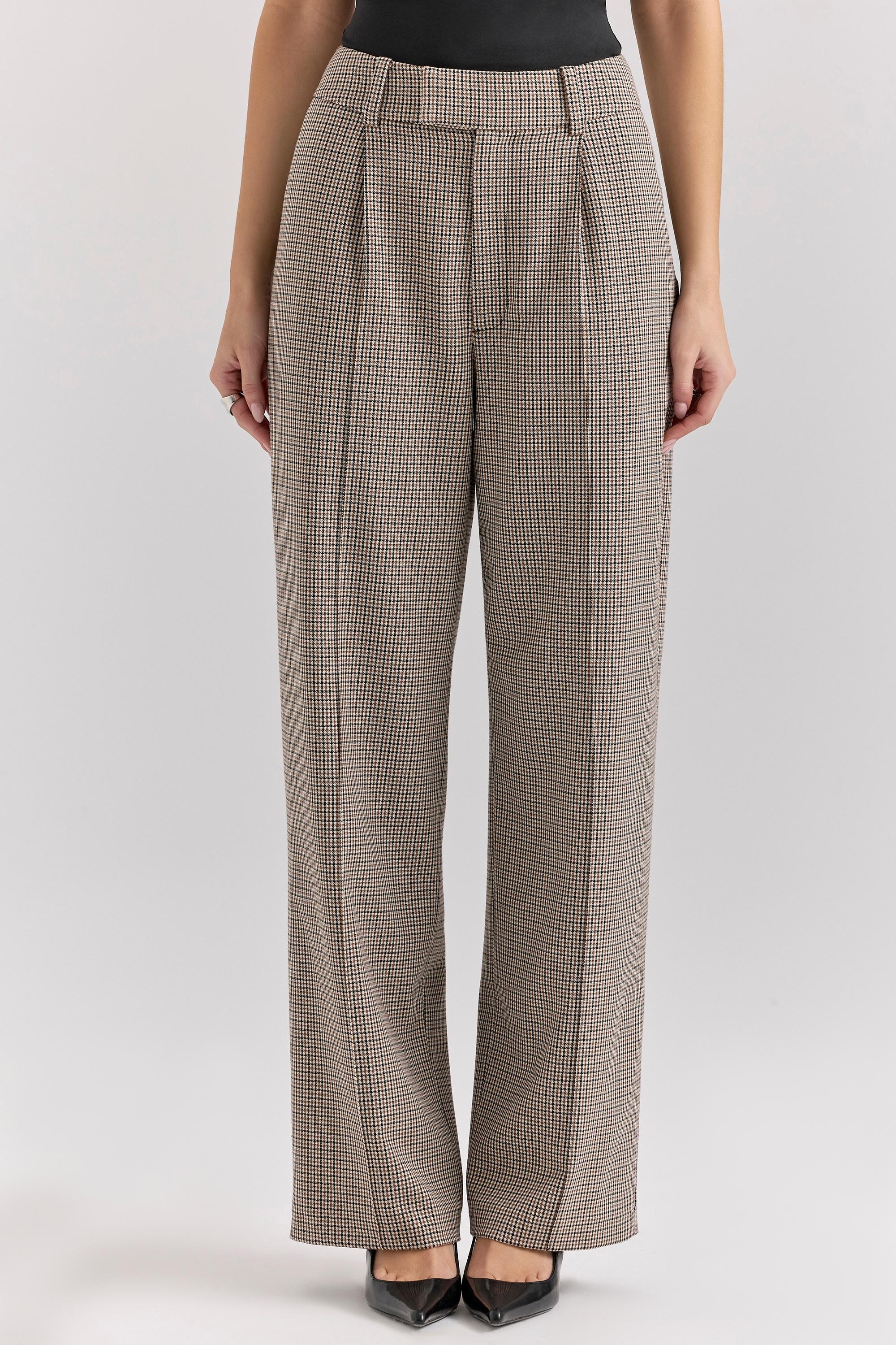 Hayden Brown Puppytooth Wide Leg High Waist Tailored Trousers Product Image