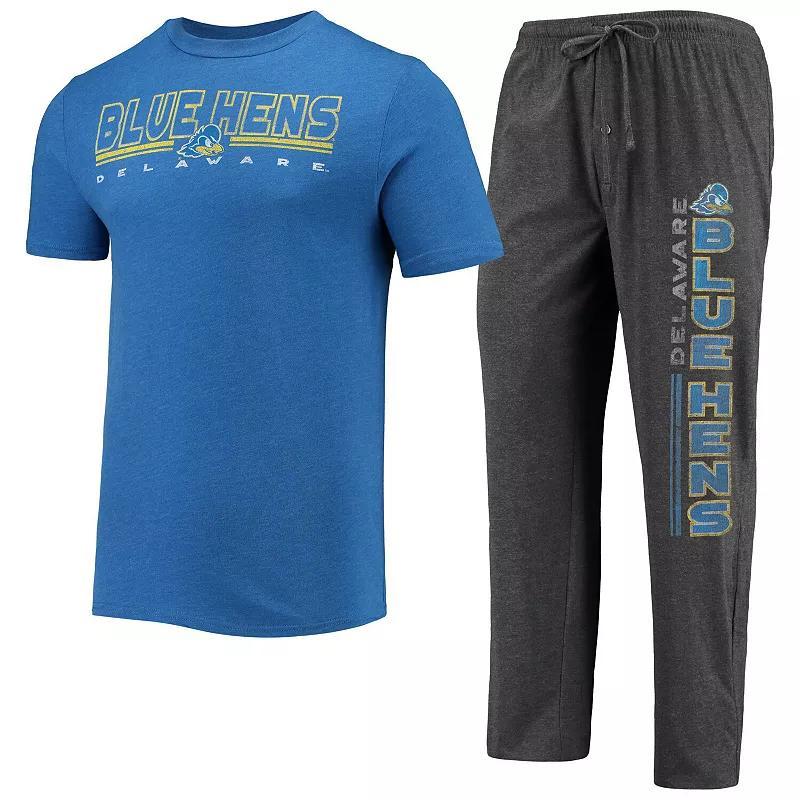 Mens Concepts Sport Heathered Charcoal/Royal Delaware Fightin Blue Hens Meter T-Shirt & Pants Sleep Set Product Image