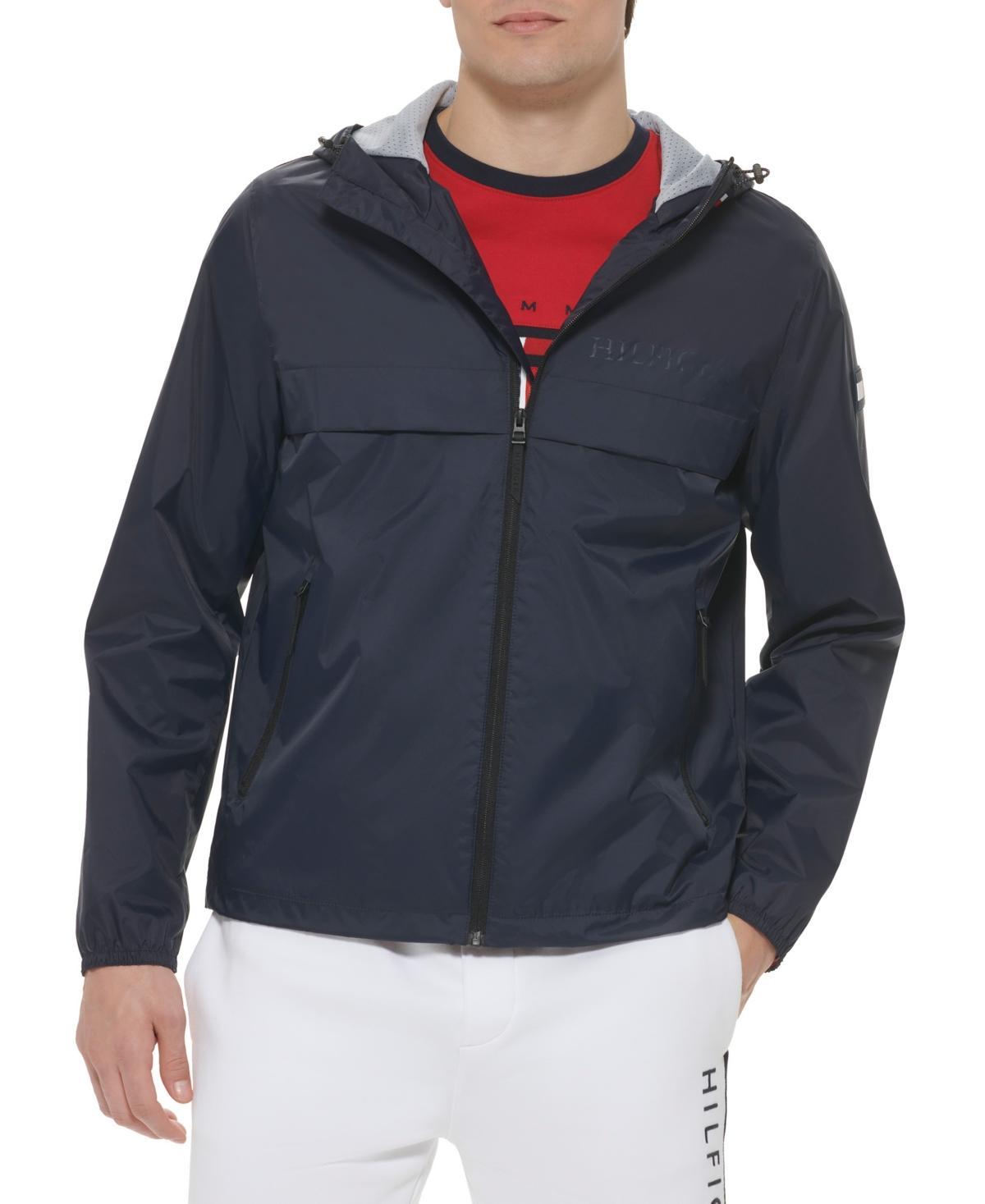 Tommy Hilfiger Mens Stretch Hooded Zip-Front Rain Jacket Product Image