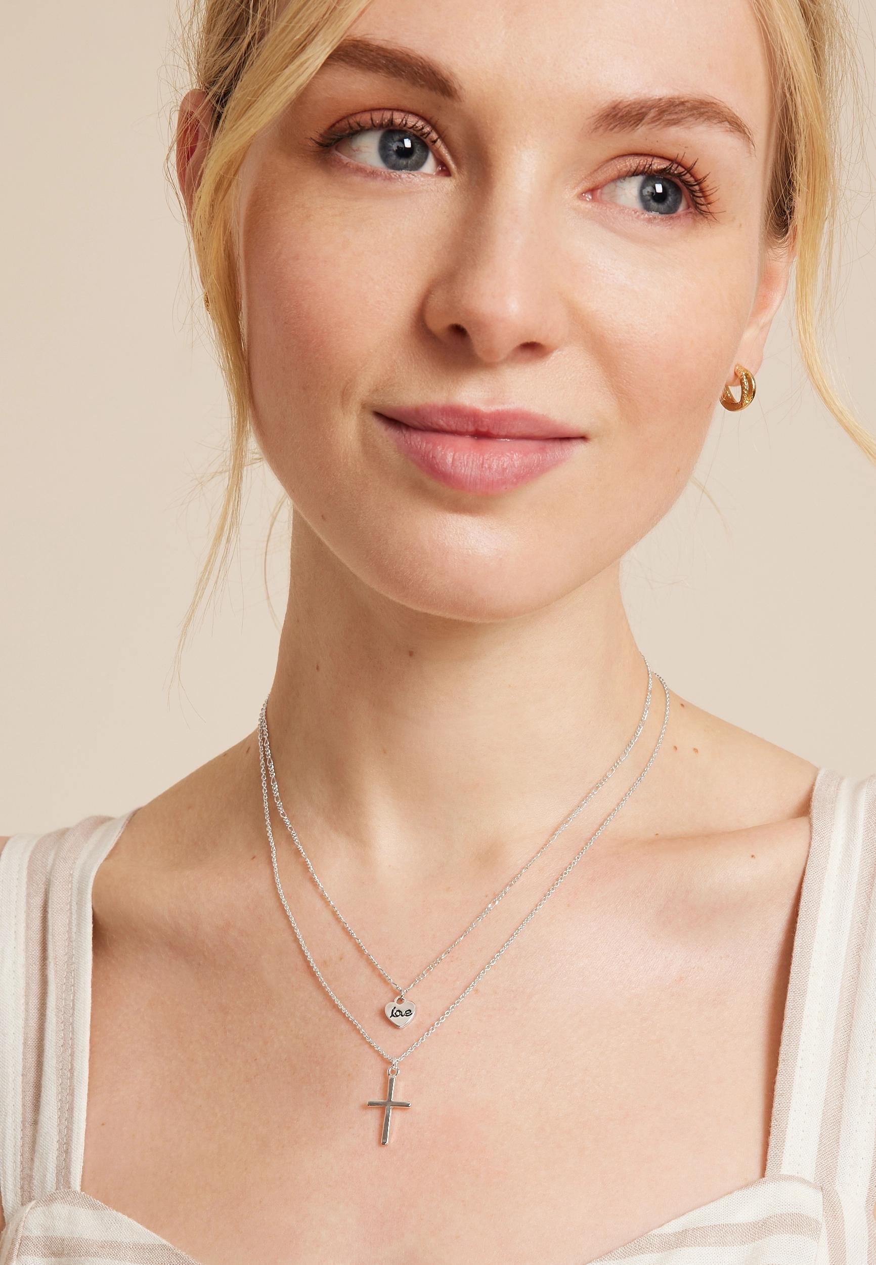 Rose Gold Cross Layered Necklace Product Image