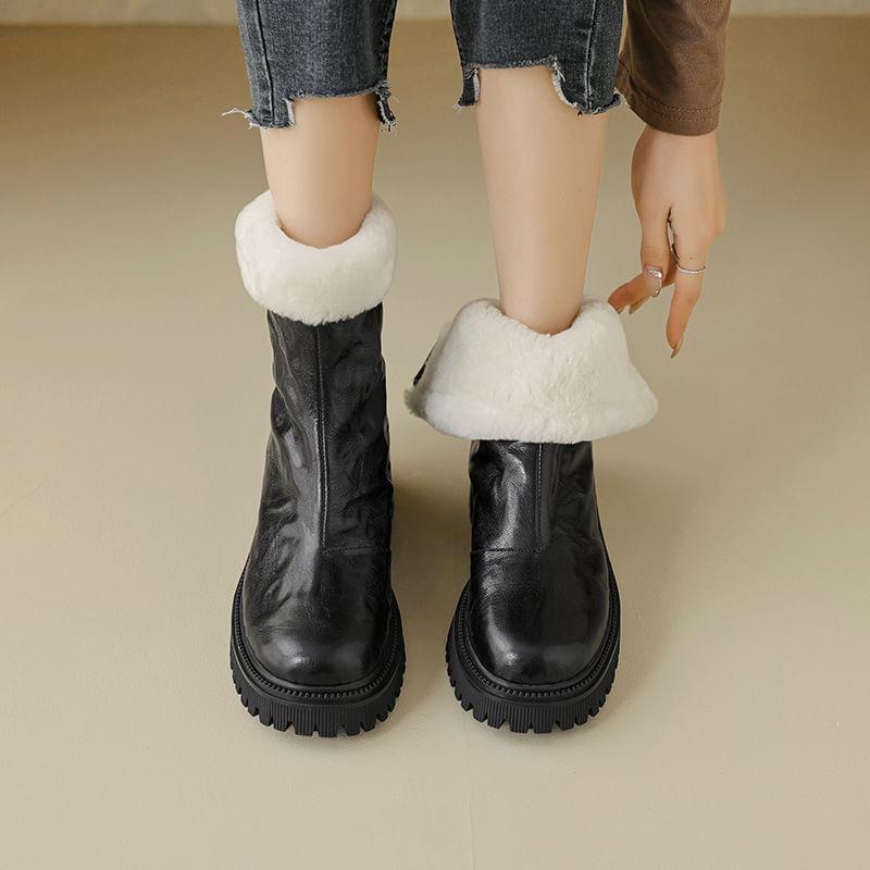 Fluffy Trim Platform Chunky Heel Short Boots Product Image