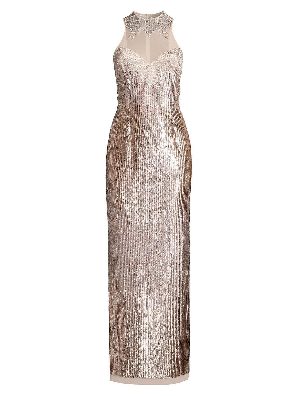 Womens Illusion Beaded Column Gown Product Image