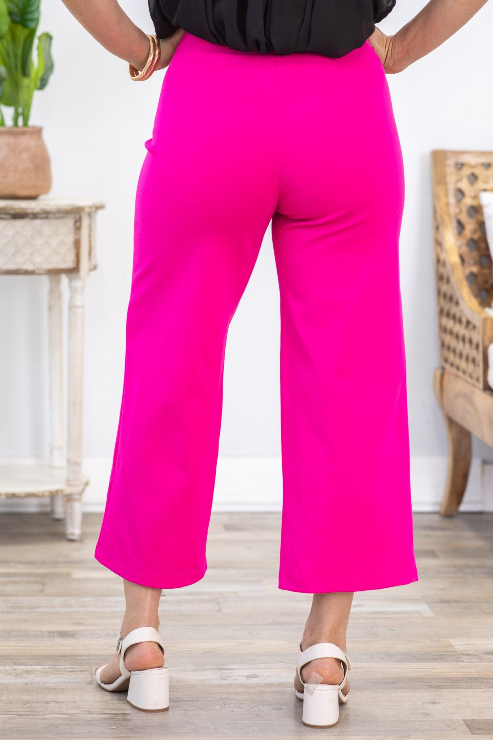 Hot Pink Wide Leg Cropped Pants With Seam Product Image