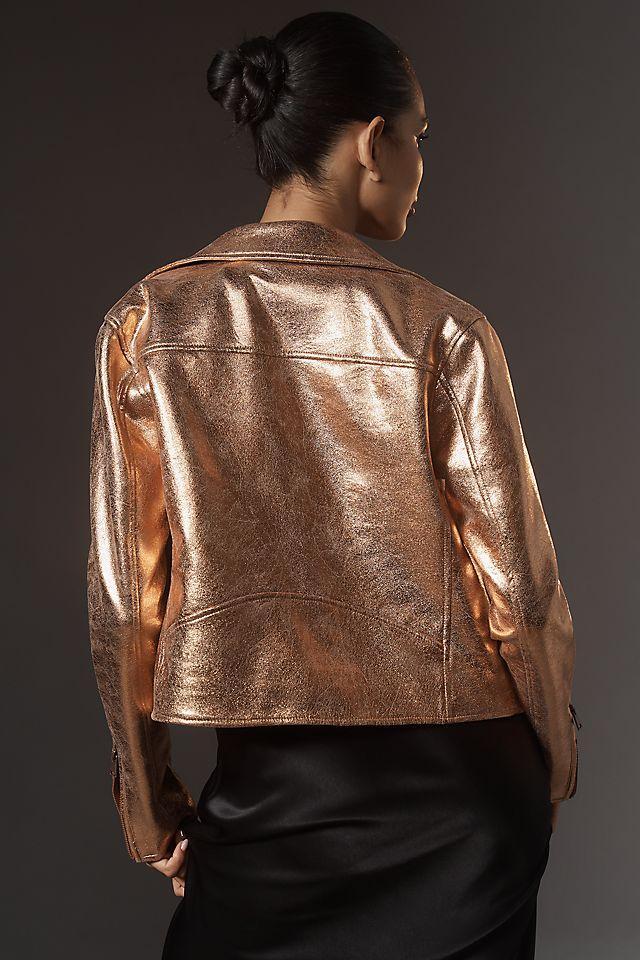 The Saige Metallic Faux-Leather Moto Jacket Product Image