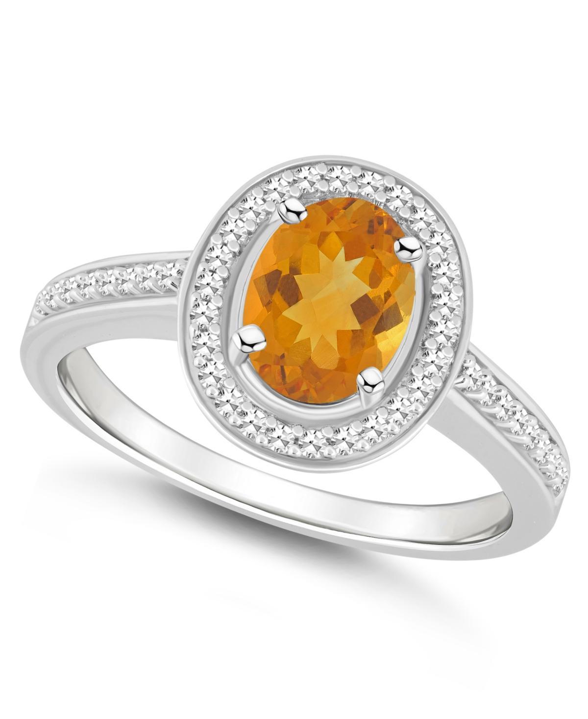 Celebration Gems Sterling Silver 8 mm x 6 mm Oval Gemstone & 1/5 Carat T.W. Diamond Halo Ring, Womens Orange Product Image