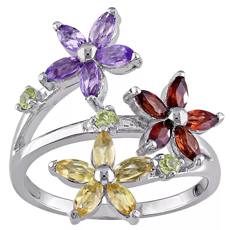 Stella Grace Sterling Silver Multi-Gemstones Flower Ring, Womens Product Image