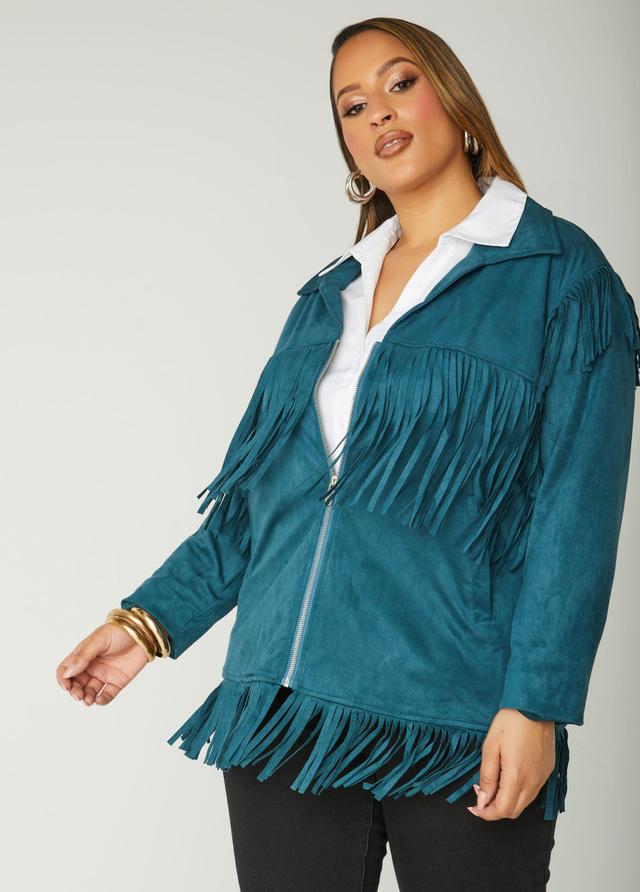 Plus Size Fringed Faux Suede Jacket Ashley Stewart Product Image