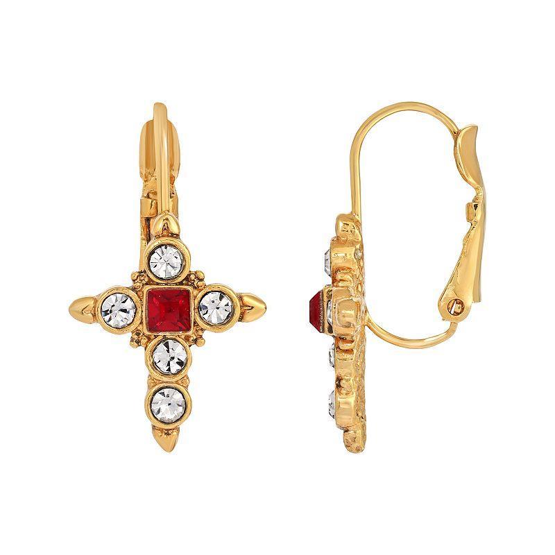 Symbols Of Faith 14K Gold-Dipped Crystal Dark Red Cross Earrings Product Image