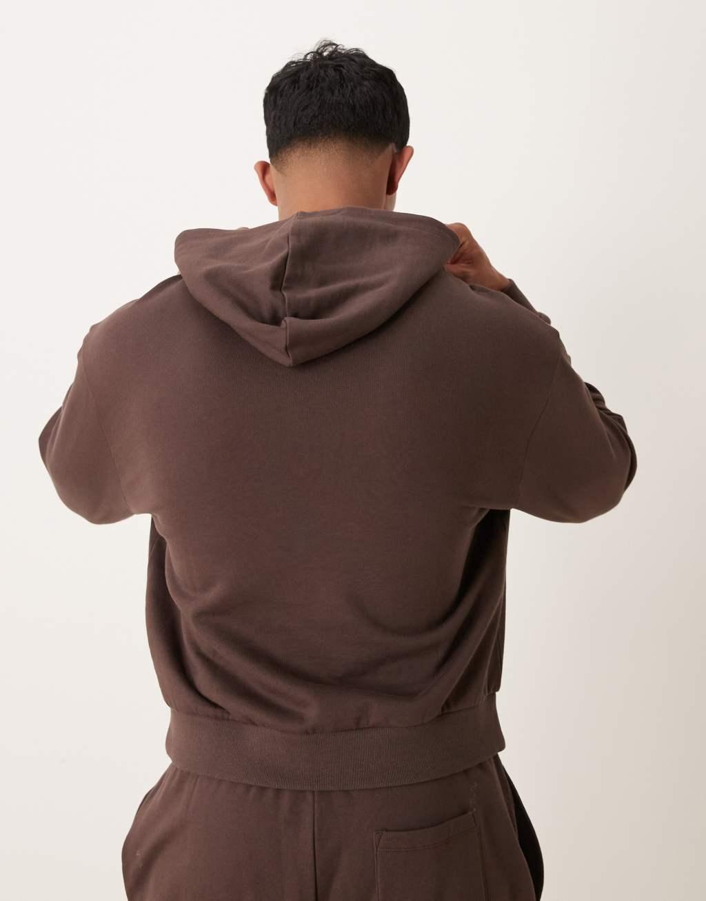 ASOS DESIGN essential boxy oversized hoodie in seal brown Product Image