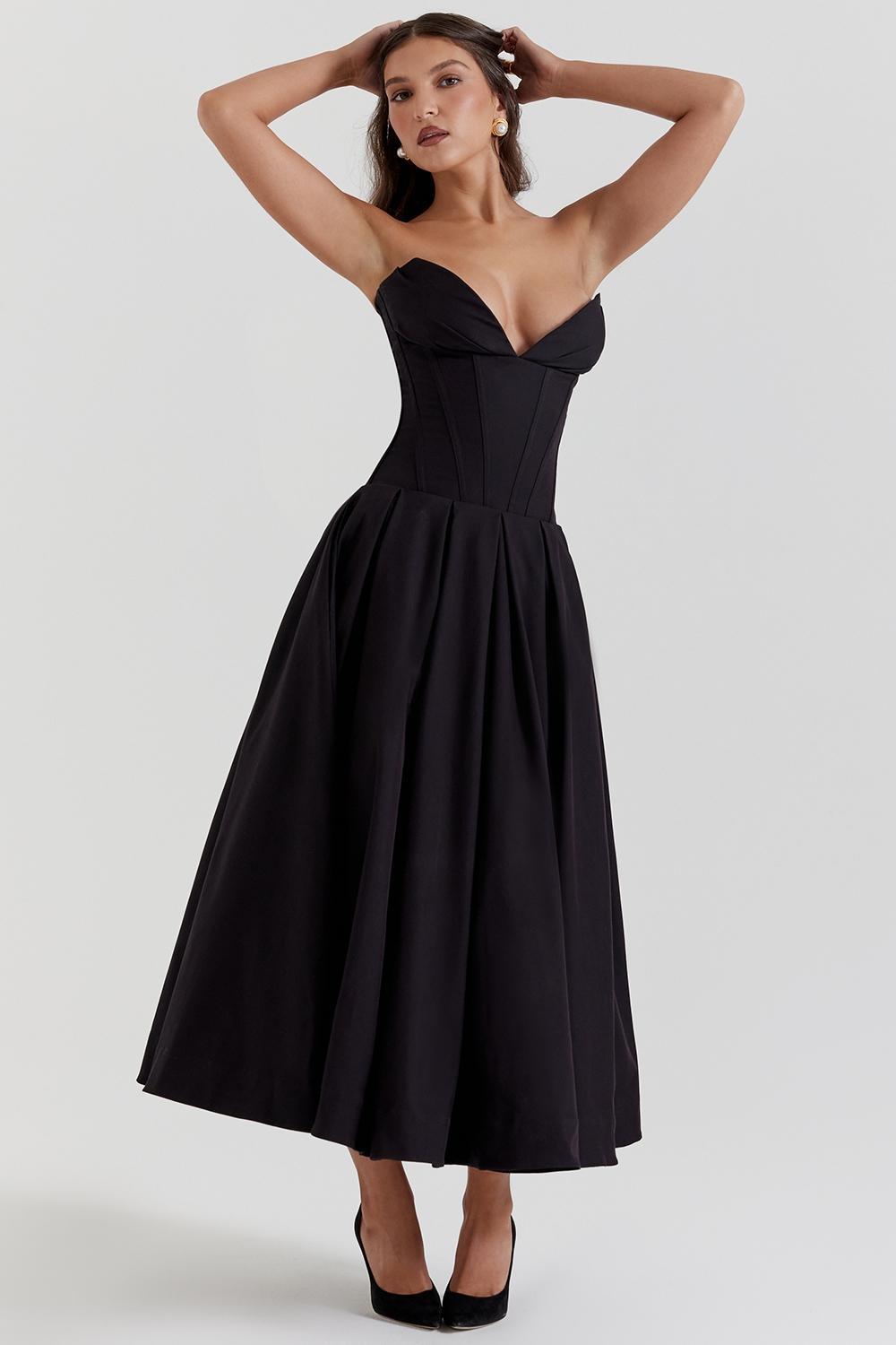 Lady Black Strapless Midi Dress Product Image