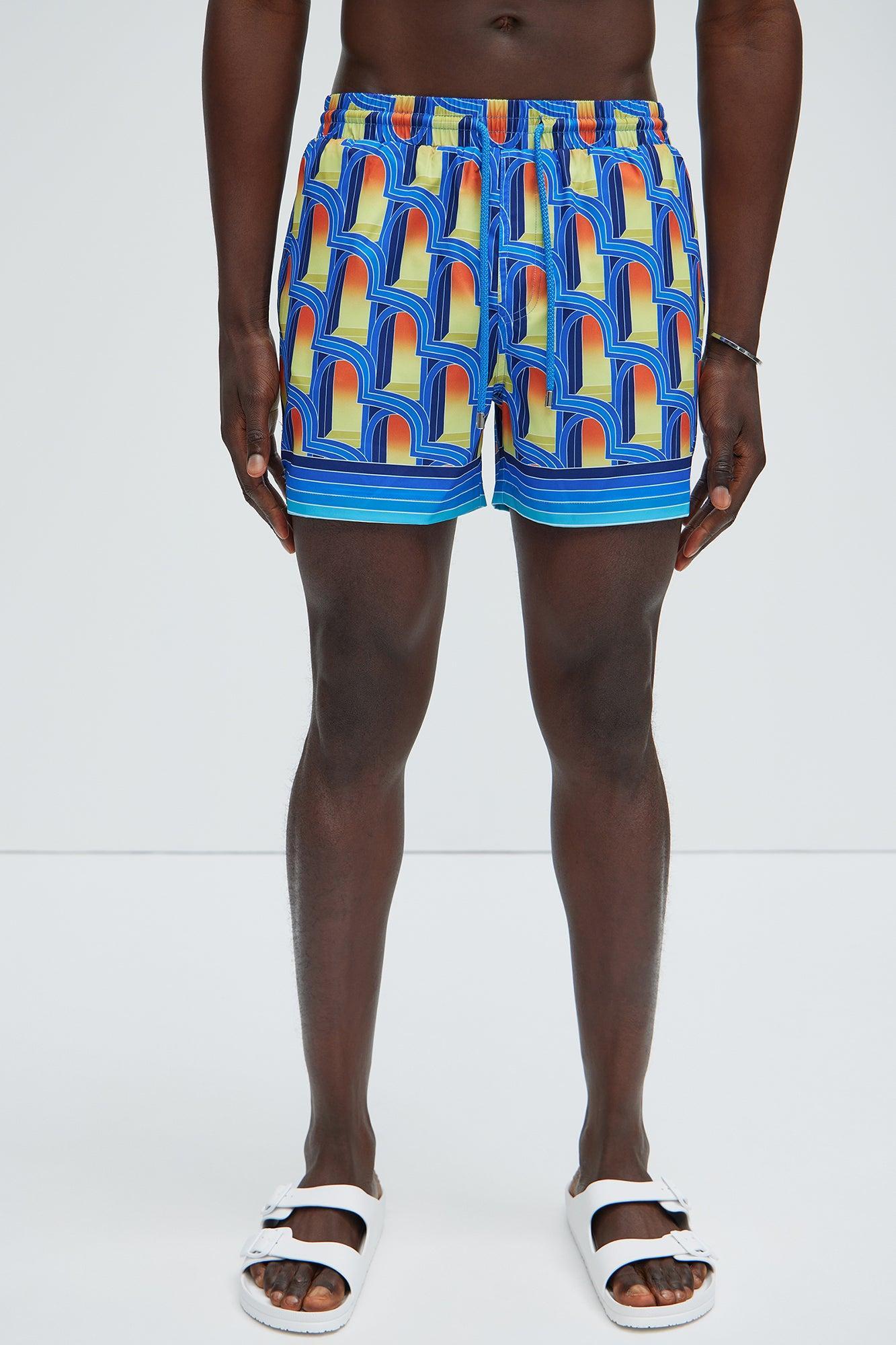 Cowan Geometric Swim Trunks - Blue/combo Product Image