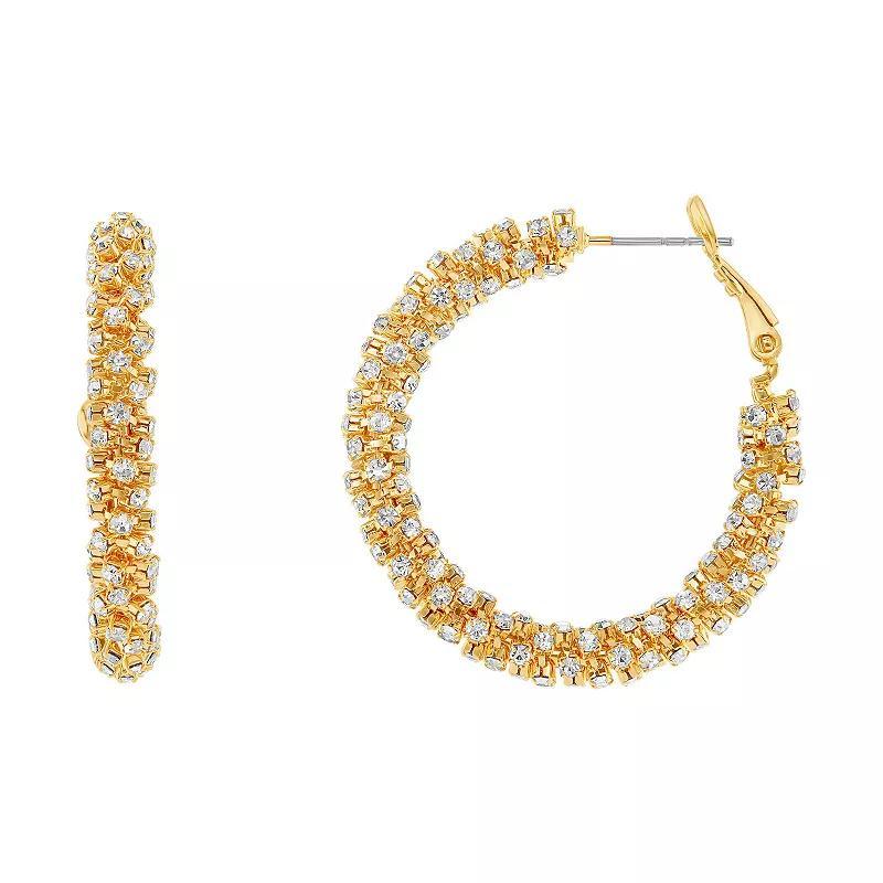 Emberly Gold Tone Crystal Pave Hoop Earrings, Womens, Yellow Product Image