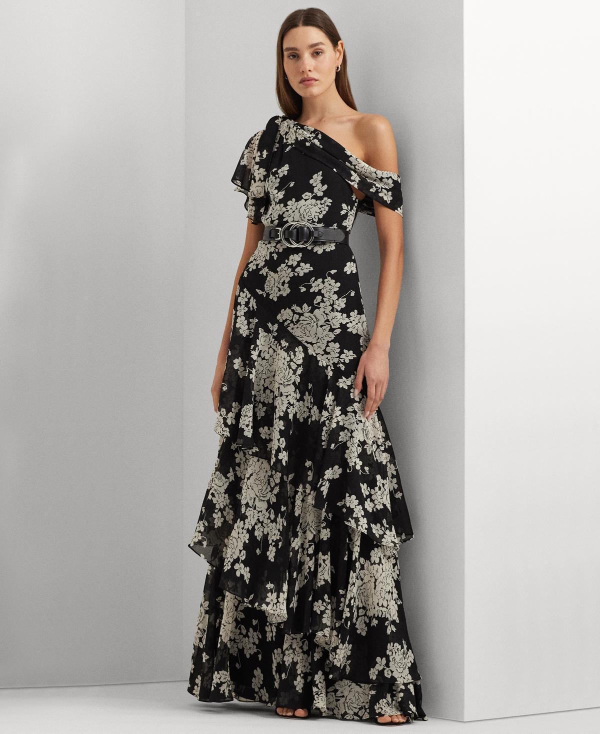 Lauren Ralph Lauren Womens One-Shoulder Floral Gown - Black Product Image