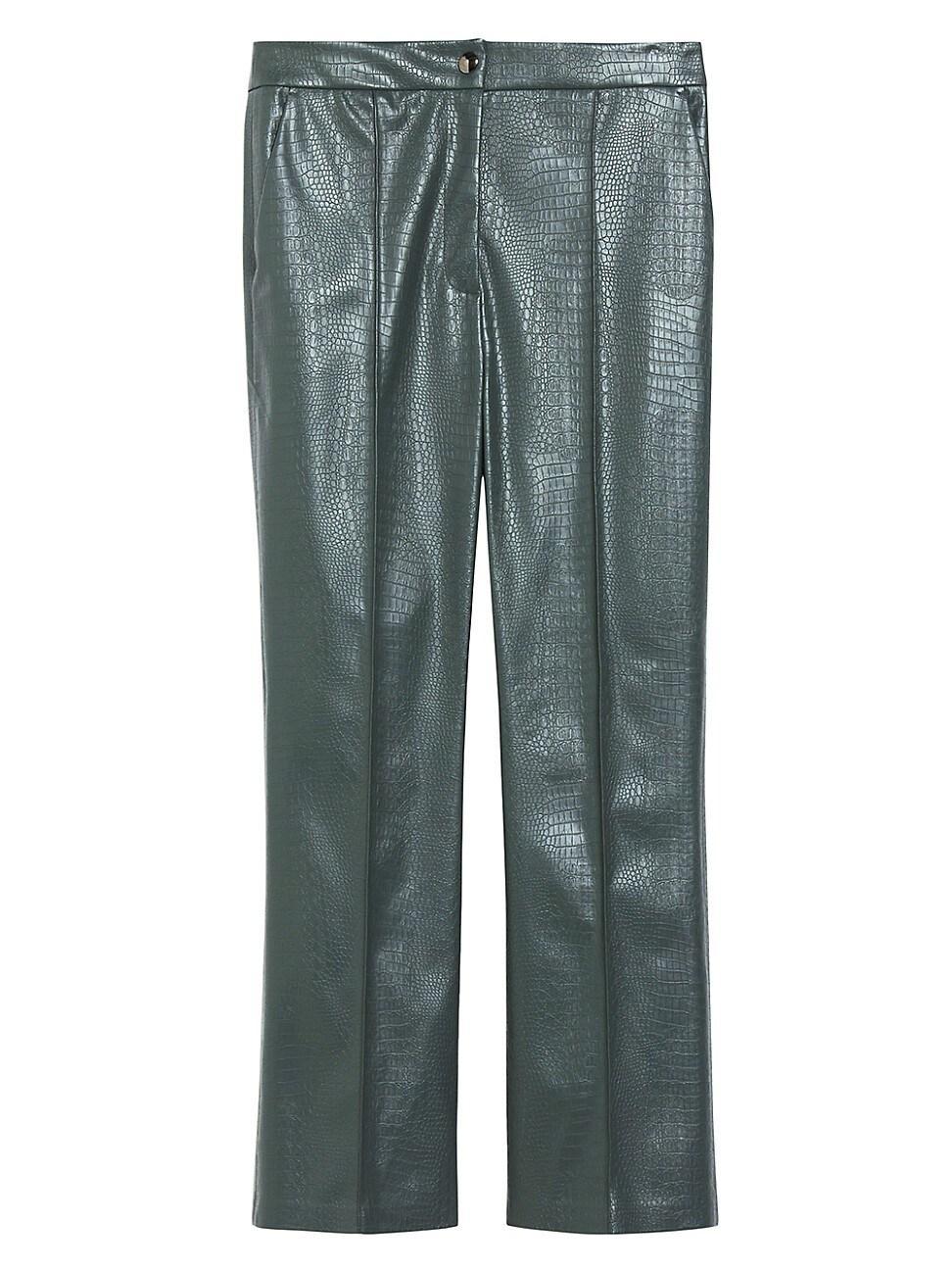 Womens Queva Crocodile-Embossed Faux Leather Trousers Product Image