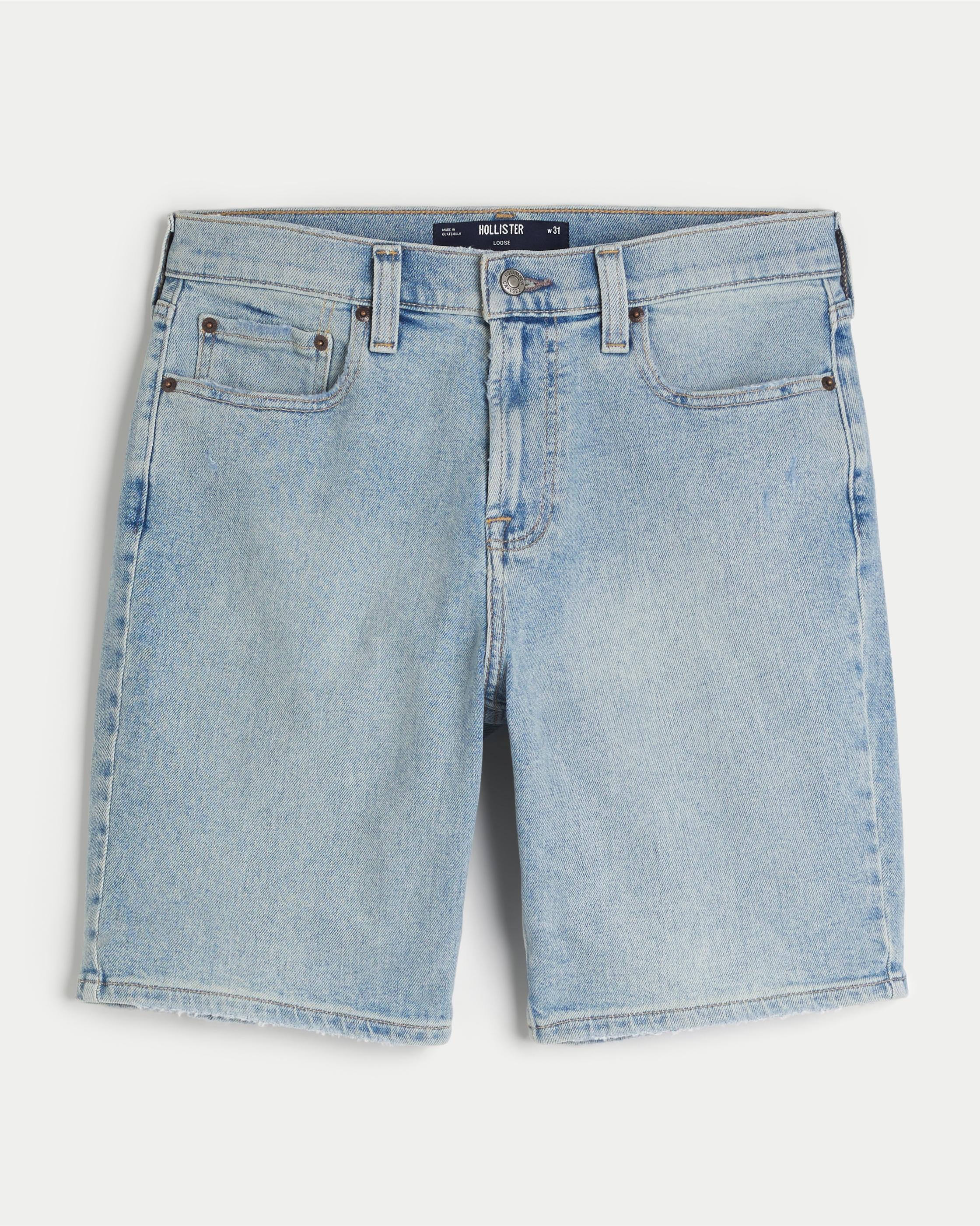 Ripped Medium Wash Loose Denim Shorts 9" Product Image