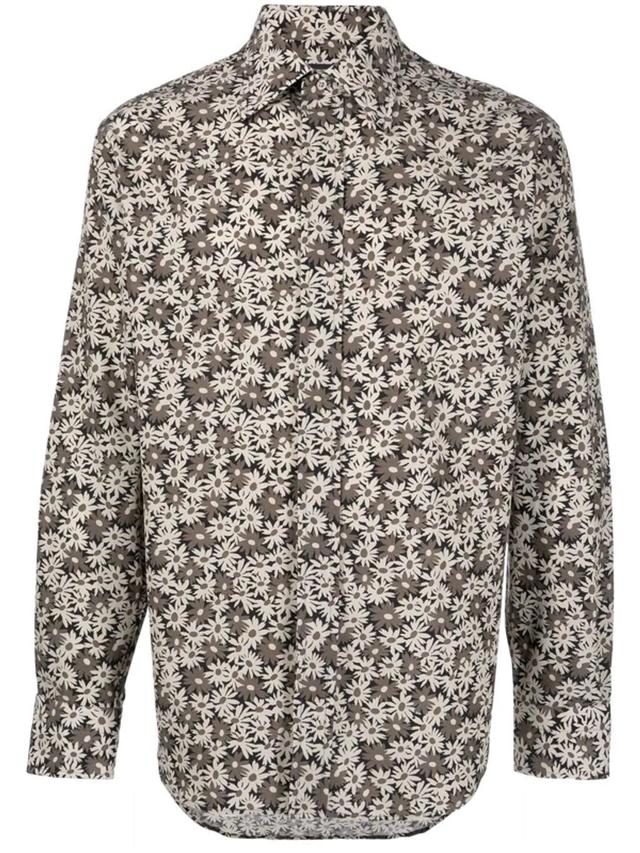 Grey & Taupe Floral Print Shirt Product Image