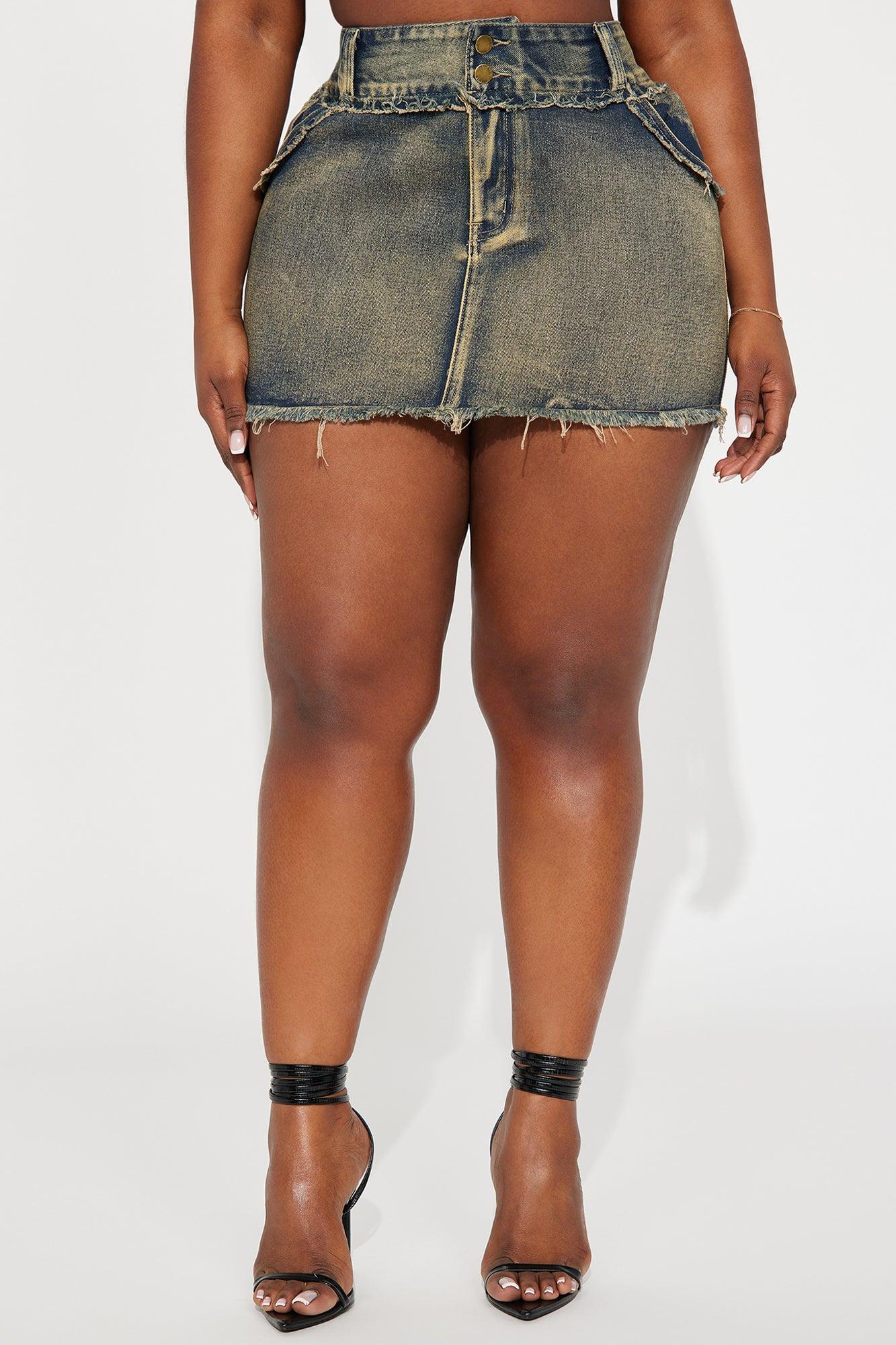 Love Sick Tinted Denim Mini Skirt - Dark Wash Product Image