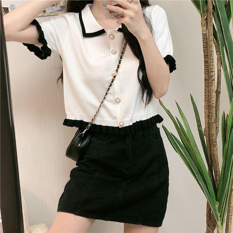 Short-Sleeve Ruffle Trim Blouse Product Image