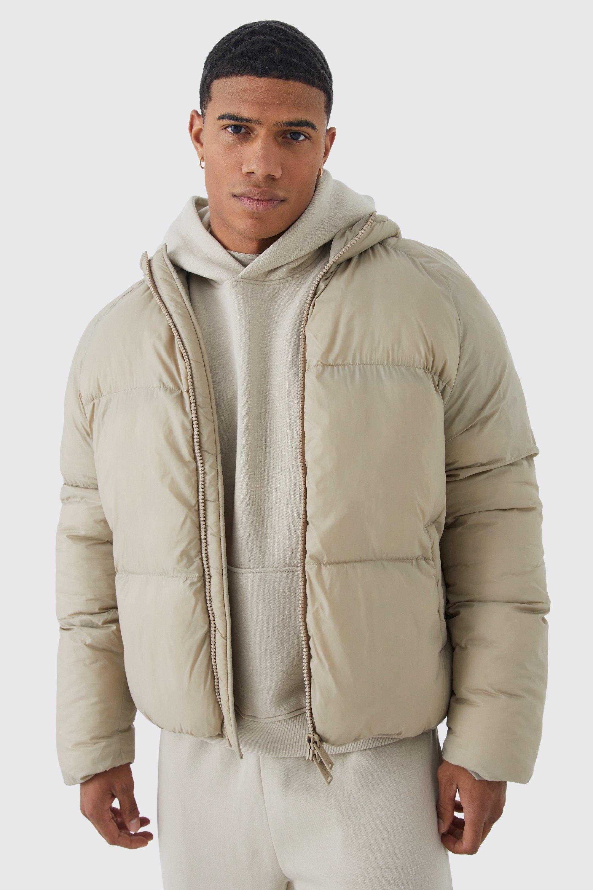 Mens Beige Sheen Quilted Nylon Puffer With Hood, Beige Product Image