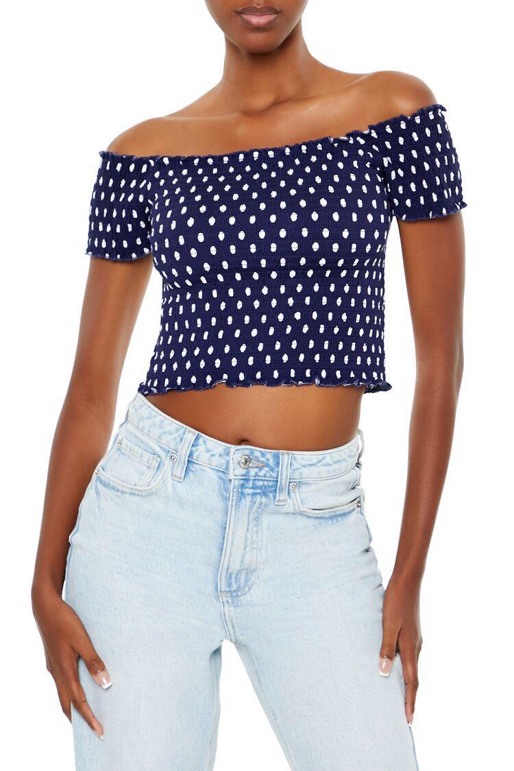 Off-the-Shoulder Polka Dot Crop Top | Forever 21 Product Image