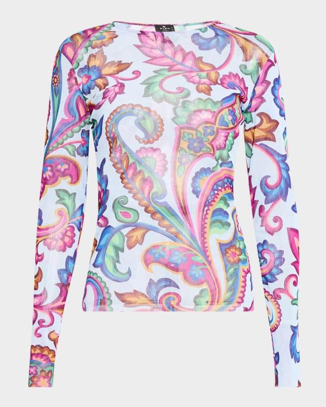 Garden Paisley Mesh Long-Sleeve Top Product Image