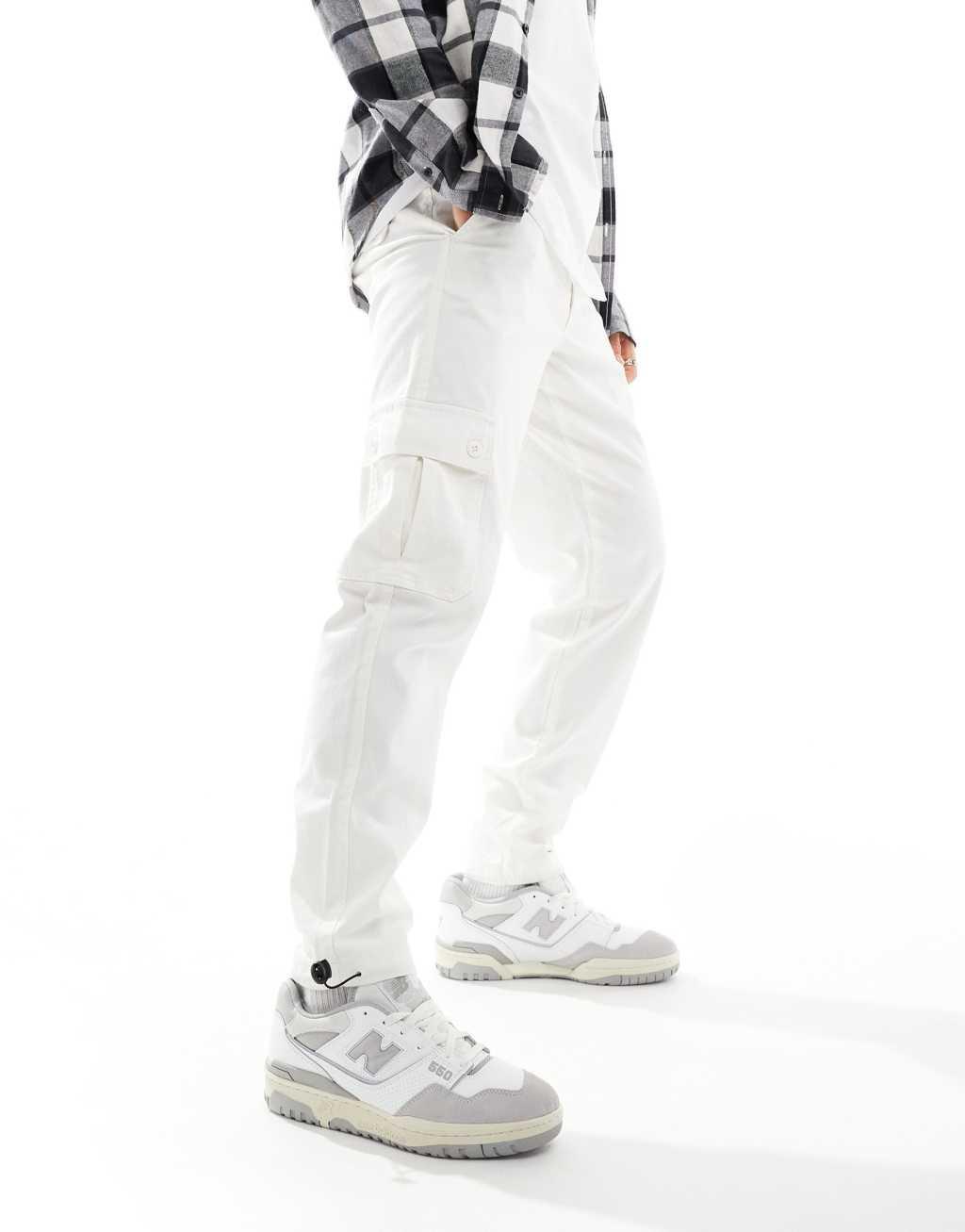 ASOS DESIGN tapered cargo pants in white Product Image