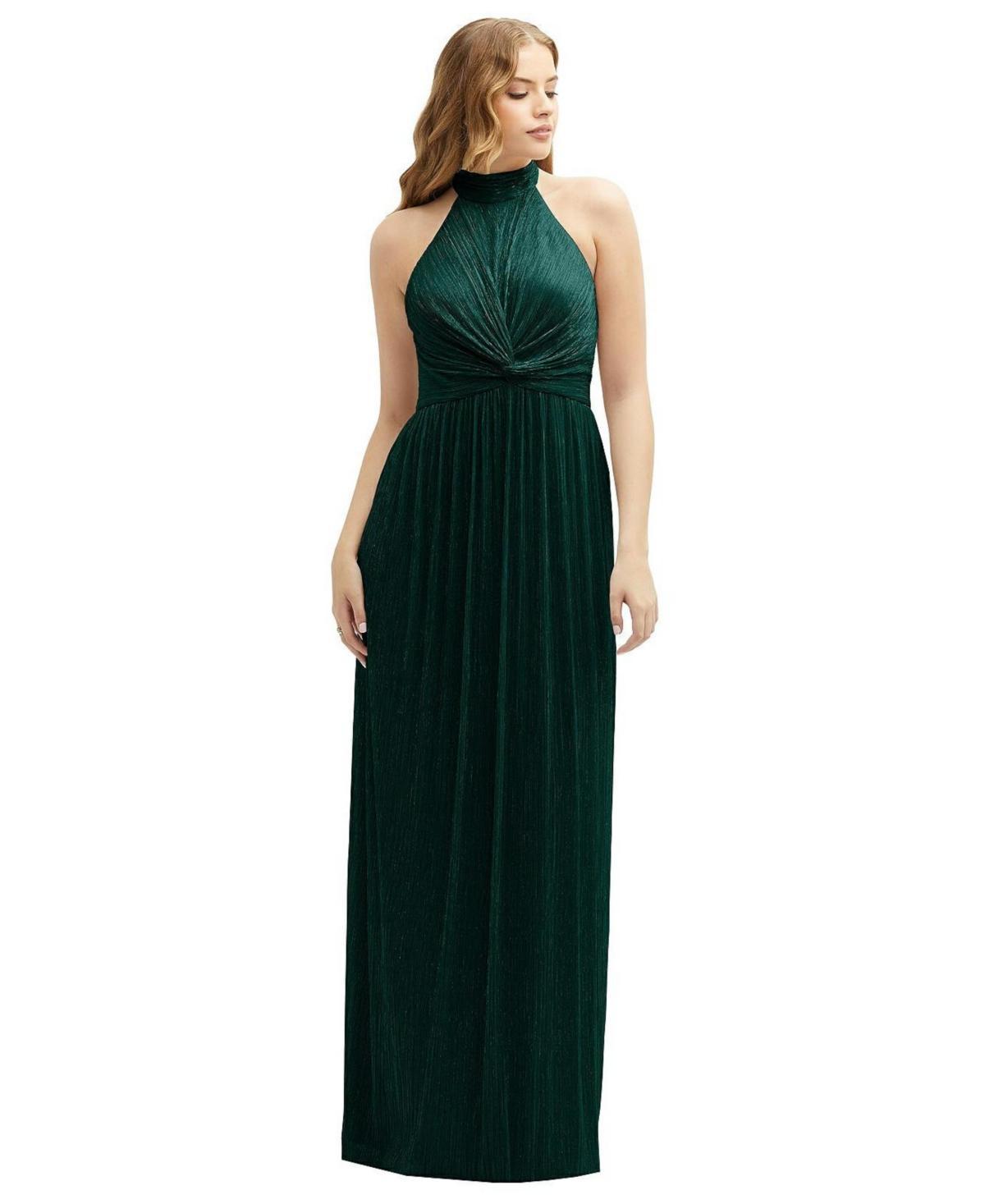 After Six Metallic Pleated Halter Column Gown Product Image