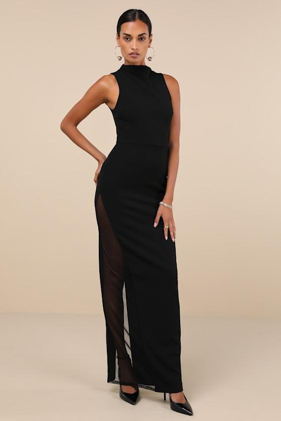 Alluring Influence Black Mock Neck Sleeveless Maxi Dress Product Image