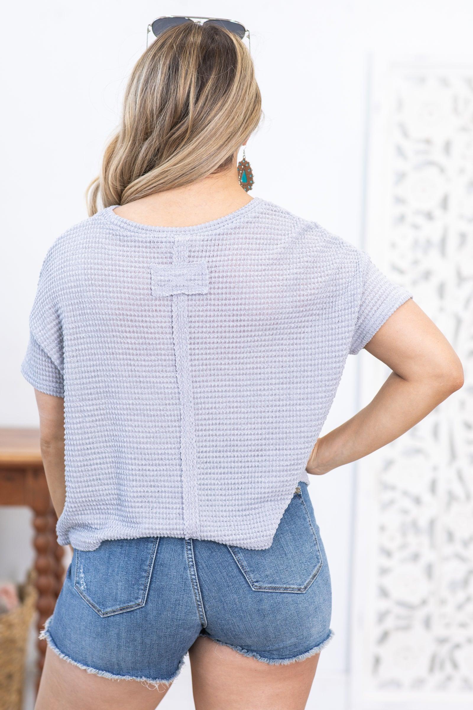 Grey Drop Shoulder Jacquard Knit Top Product Image