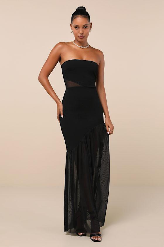 Exemplary Sensation Black Strapless Asymmetrical Maxi Dress Product Image