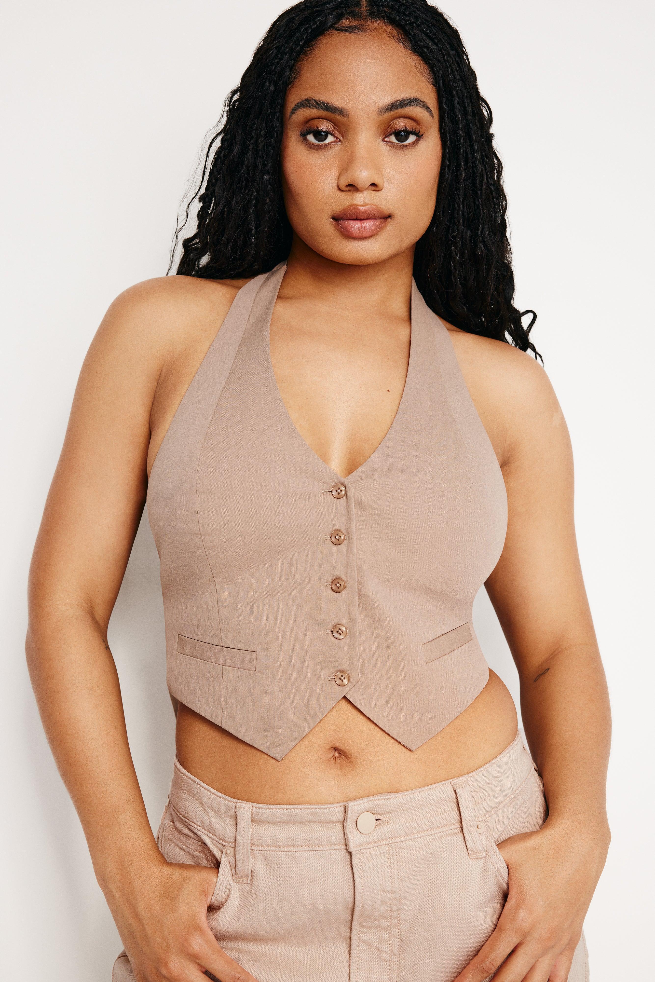 POPLIN HALTER VEST | PUTTY001 Product Image