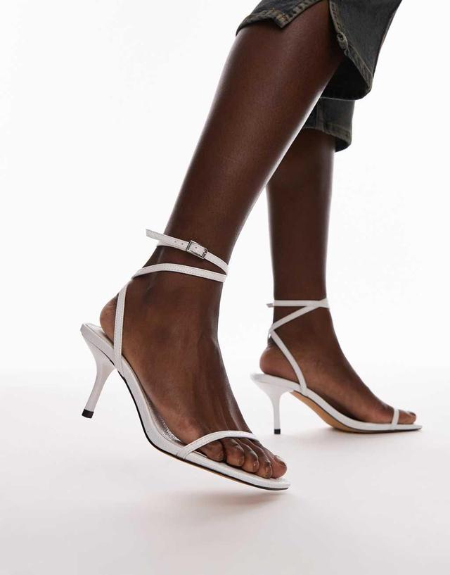 Topshop Fina barely there mid heel sandals in white lizard Product Image