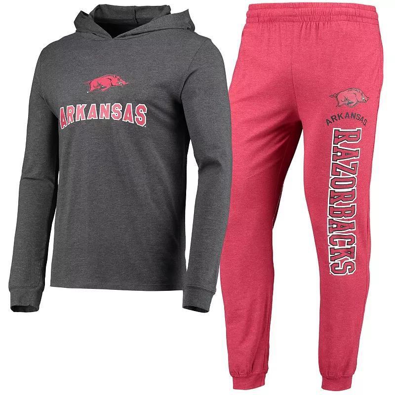 Mens Concepts Sport Heathered Cardinal/Heathered Charcoal Arkansas Razorbacks Meter Long Sleeve Hoodie T-Shirt & Jogger Pants Set Product Image