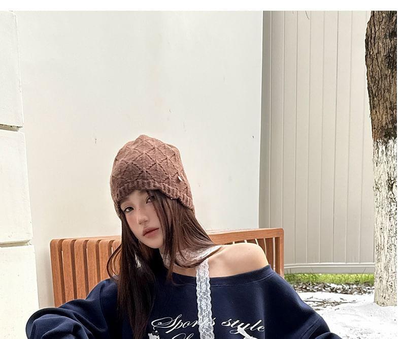 Long Sleeve Cold-Shoulder Lettering Print Lace Panel Loose-Fit Sweatshirt Product Image