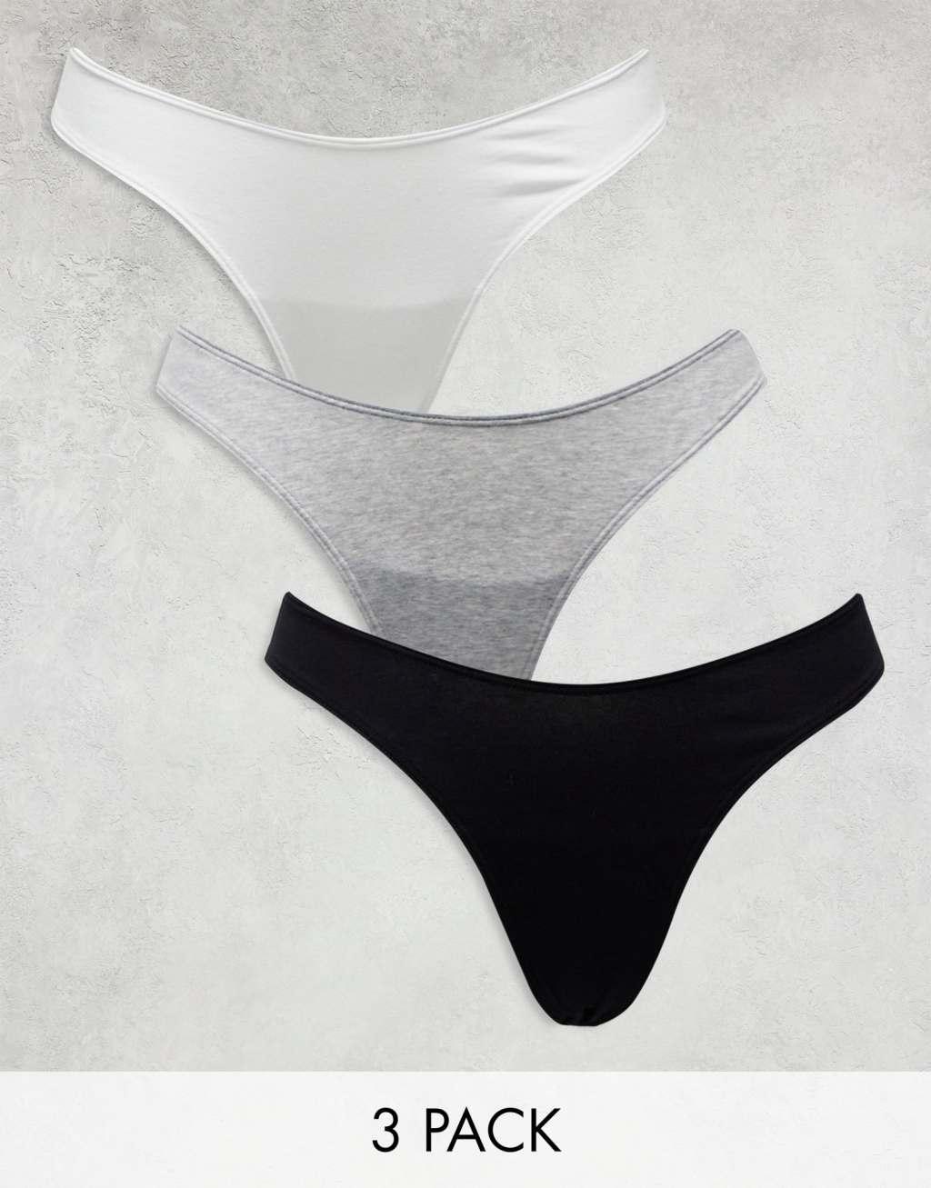 Lindex Nellie 3 pack cotton v front thong in gray Product Image