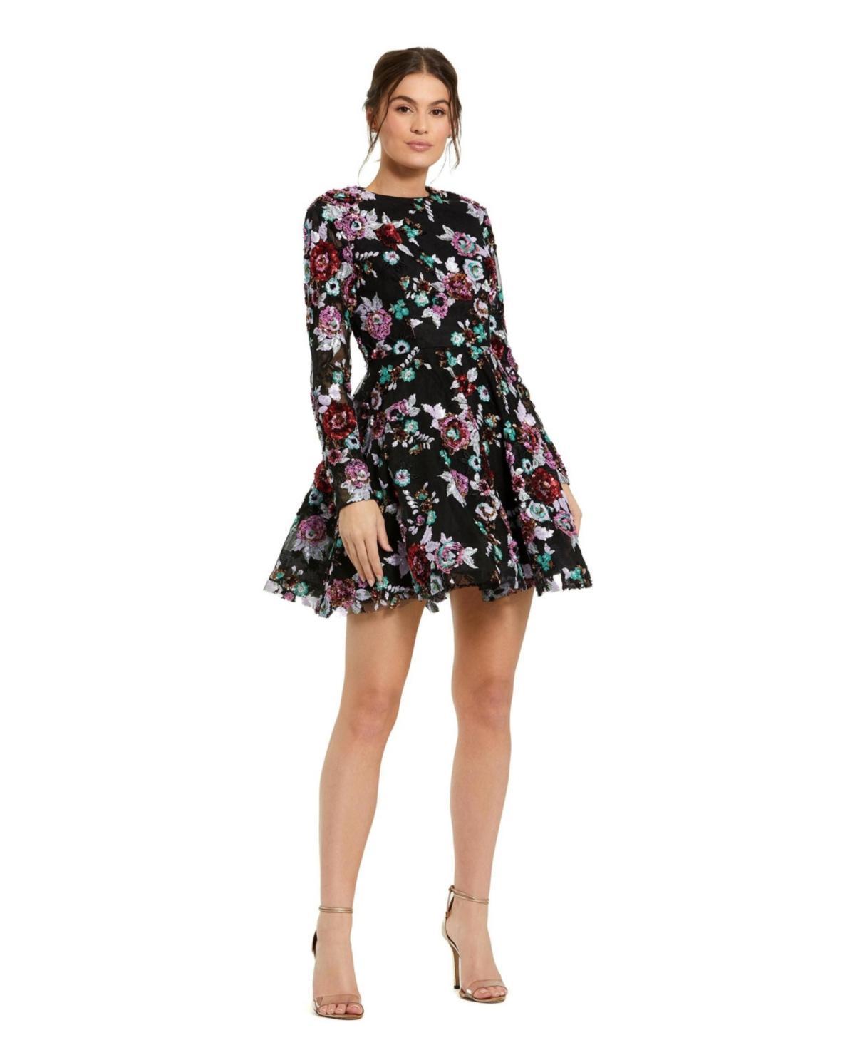 Womens Floral-Sequined Fit & Flare Minidress Product Image