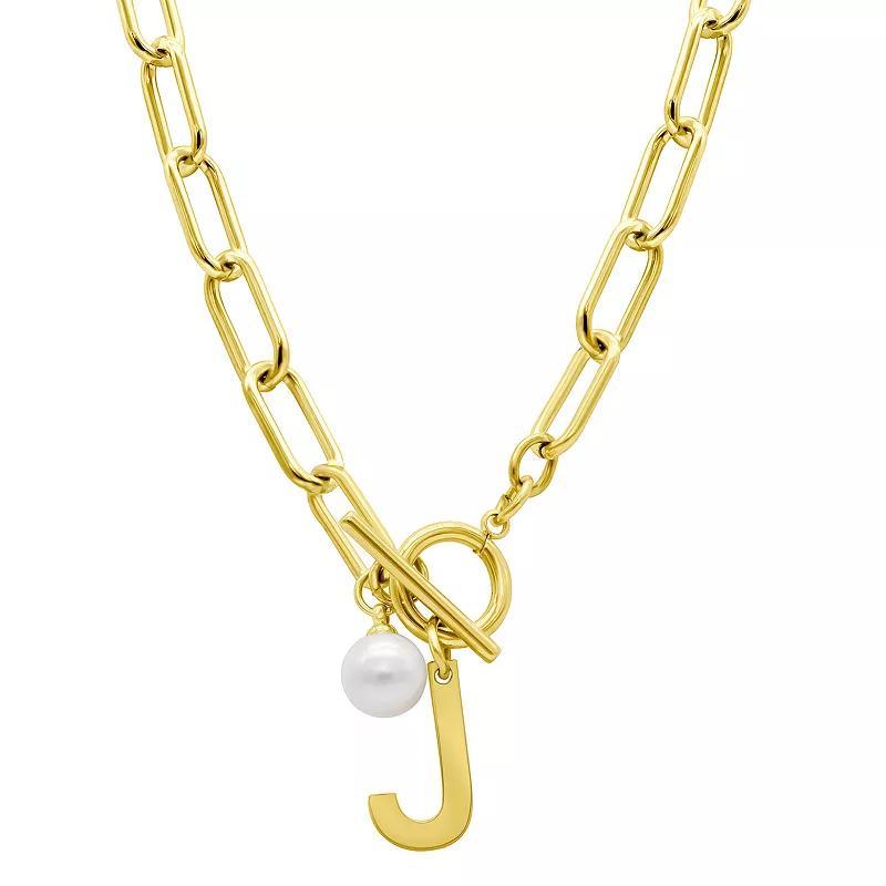 Adornia 14k Gold Plated Freshwater Cultured Pearl Initial Toggle Necklace, Womens J Product Image