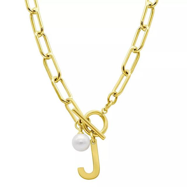 Adornia 14k Gold Plated Freshwater Cultured Pearl Initial Toggle Necklace, Womens J Product Image